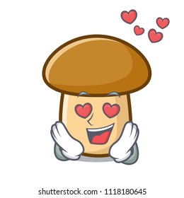 In love porcini mushroom mascot cartoon
