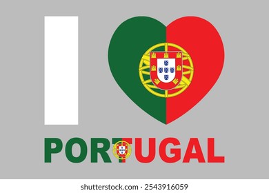 Amo Portugal Palabra con forma de corazón, Bandera de Portugal Vector de ilustración de país nacional, Rectángulo Portugal ilustración de la bandera, Ilustración vectorial plana
