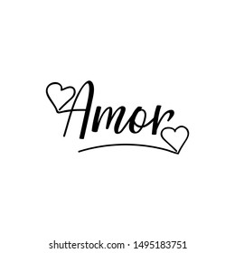 Love in Portuguese. Ink illustration with hand-drawn lettering. Amor