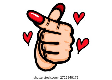 Pose del amor de las manos de la mujer con las uñas rojas