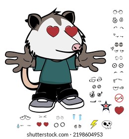 in love possum character cartoon kawaii expressions set pack in vector format