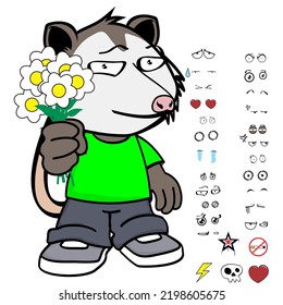 love possum character cartoon kawaii expressions set pack in vector format