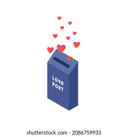 Love post box with hearts. Vector illustration isolated on white. Romance concept for valentone's day, birthdays and wedding design.