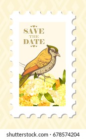 love post stamp with bird. Vector illustration