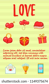 Love postcard background concept. Cartoon postcard of love vector background concept for web, giftcard and postcard