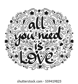 Love postcard. Lettering Love. Ink illustration. Modern brush calligraphy. Isolated on white background.