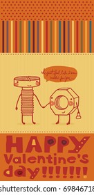 love postcard of nut and bolt in love