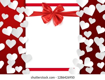 Love postcard template, Valentine background with blank space for message and paper hearts, vector illustration