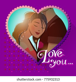 Love postcards. Couple embraces. Love you. Vector illustration