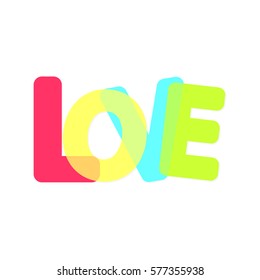 Love, poster with colorful text, word design template, vector illustration