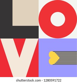 Love. Poster with colorful vector typography for Valentine's Day wishes. Vector illustration.