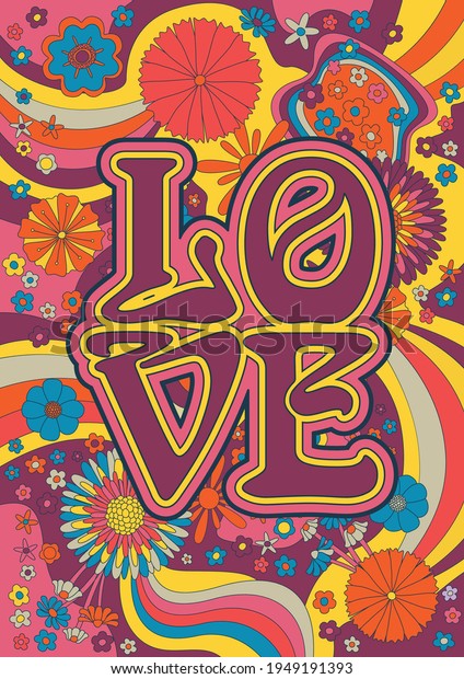 Love Poster Hippie Art Style Psychedelic Stock Vector (Royalty Free ...