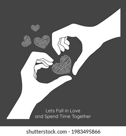 a love poster with an illustration of a pair of lovers' hands forming a love bond, with sweet couple quotes.