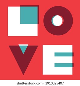 Love poster with retro letters. Cute retro postcard for Valentine's Day. Hipster design, vector illustration.