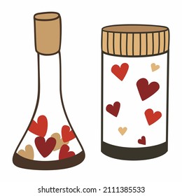 Love potion. Bottle with hearts. Vector. 