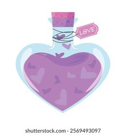 Love potion bottle icon with hearts inside. Valentine's Day. Fantasy game icon. Alchemy, romance.