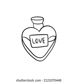 Love potion in bottle like a heart, holiday clipart