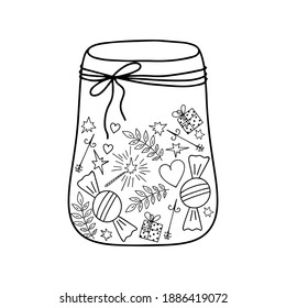 Love potion bottle magic drink vector outline illustration, fiol for making magic, cooking a potion, simple doodle hand drawn image for St Valentine holiday decor, clipart, banners, romance