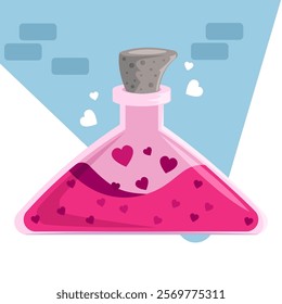 Love potion in a bottle. Vector illustration in a flat style.