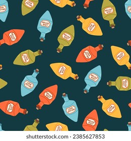 Love potion bottle vector seamless pattern. Cartoon Valentines day Romantic texture background