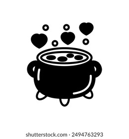Love Potion Cauldron Glyph Icon, Vector illustration