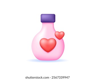 love potion concept. love drink. illustration of a pink bottle with a heart. happy valentines day. icon or symbol. minimalist 3d style design. element