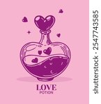Love potion, elixir in a bottle, sketch illustration, one color, shapes, hand drawn vector