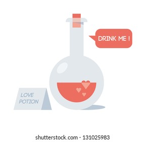 Love potion with love elixir saying Drink me!