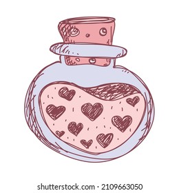 love potion. fantasy magic spell heart elixir.  Aphrodisiac flask. Love formula. Marriage love potion. bottle with hearts