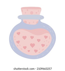 love potion. fantasy magic spell heart elixir.  Aphrodisiac flask. Love formula. Marriage love potion. bottle with hearts