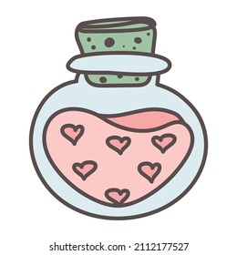 love potion. fantasy magic spell heart elixir.  Aphrodisiac flask. Love formula. Marriage love potion. bottle with hearts