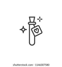 Love potion flask outline icon. linear style sign for mobile concept and web design. Bottle with magic elixir simple line vector icon. Symbol, logo illustration. Pixel perfect vector graphics