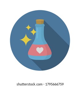 Love potion flat icon with long shadow. Illustration of magic bottle.