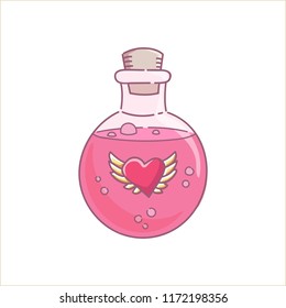 Love potion gin lass bottle pink liquid spell for holidays Halloween and Valentines day vector isolated on white 