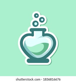 Love potion in glass bottle shaped like a heart patch sticker print icon design. Cute simple flat cartoon illustration design