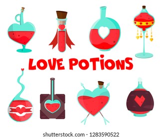 love potion glass bottles,Valentine's Day Drink,Vector image, flat design