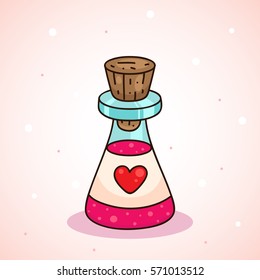 Love potion with heart, symbol of love, magic, Valentines day.