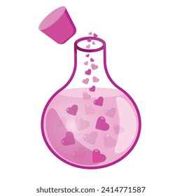 Poción de amor. Tierra flotando en un matraz rosa.