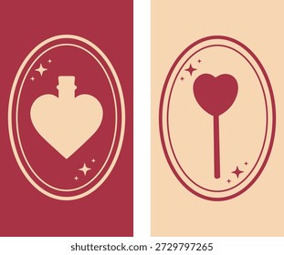 Love potion, heart-shaped candy, Cupid, key to the heart. Romantic concept. Vector illustration. Trendy background. Phone wallpaper.