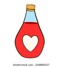 Love potion with heart-shaped label. Valentine's day. Cartoon flat icon. Vector illustration