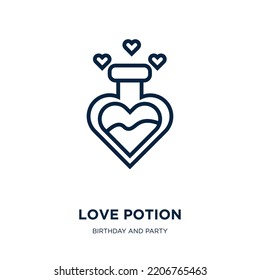 love potion icon from birthday and party collection. Thin linear love potion, love, magic outline icon isolated on white background. Line vector love potion sign, symbol for web and mobile