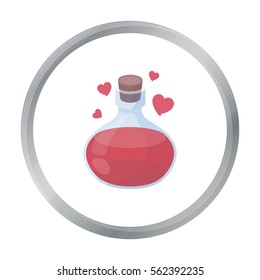 Love potion icon in cartoon style isolated on white background. Black and white magic symbol stock vector illustration.
