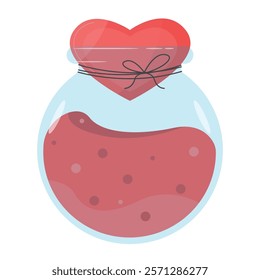 Love potion icon in a jar with a heart shaped stopper. Valentine's day, wedding, romance. Game icon.