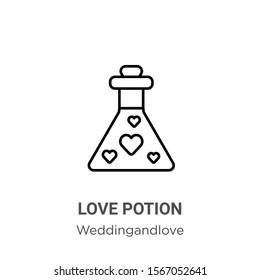 Love potion outline vector icon. Thin line black love potion icon, flat vector simple element illustration from editable weddingandlove concept isolated on white background