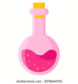 Liebestrank in rosafarbener Umlaufflasche für die Hochzeit oder den Valentinstag. Vektorgrafik, einzelne Illustration.