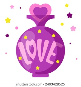 Love potion in pink round bottle for Valentine Day vector illustration.