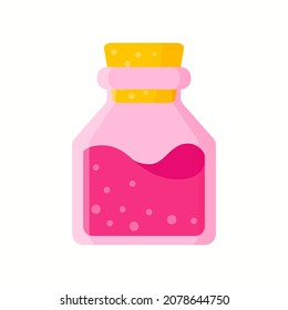 Love potion in pink square bottle for the wedding or Valentine Day. Vector cartoon isolated illustration.