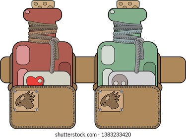 Love potion and poison in the bags on his belt.