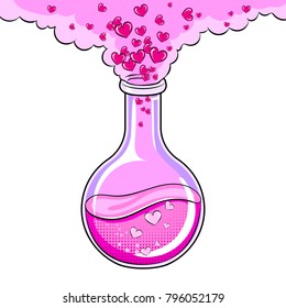 Love potion pop art retro vector illustration. Heart symbol. Isolated image on white background. Comic book style imitation.