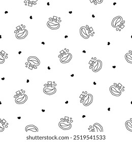 Love potion. Seamless pattern. Coloring Page. Stoppered glass bulb with heart. Aphrodisiac flask. Valentine's day. Hand drawn style. Vector drawing. Design ornaments.